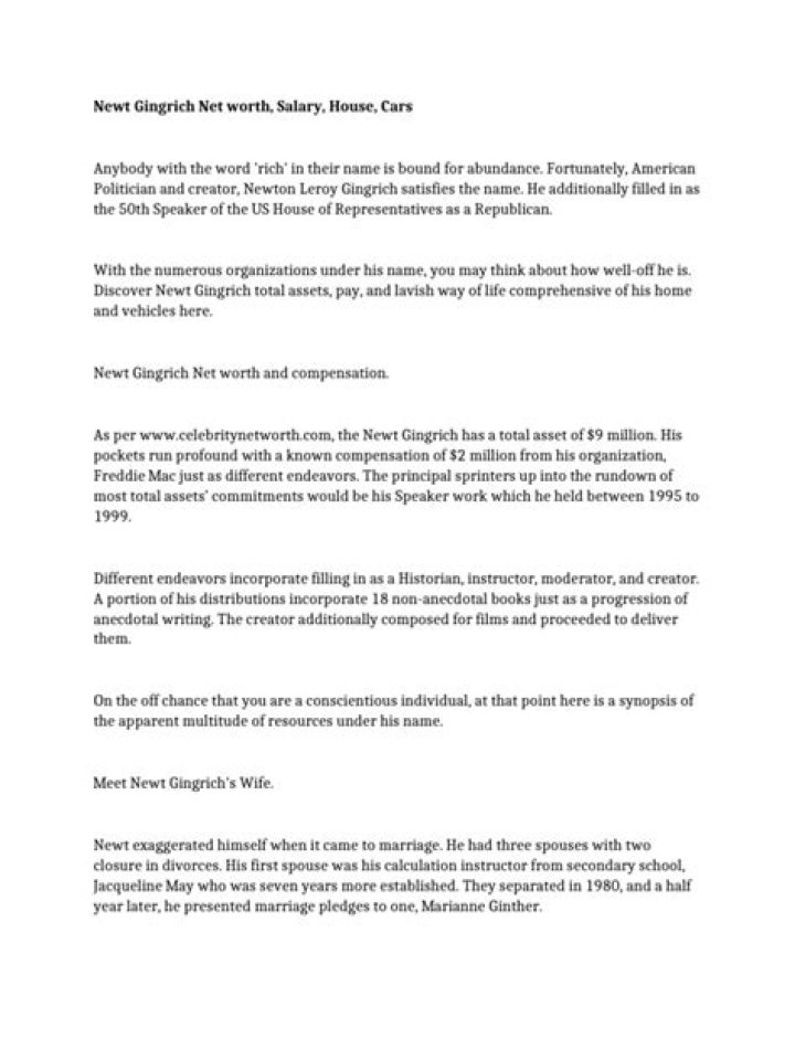 Newt Gingrich's Net Worth Revealed